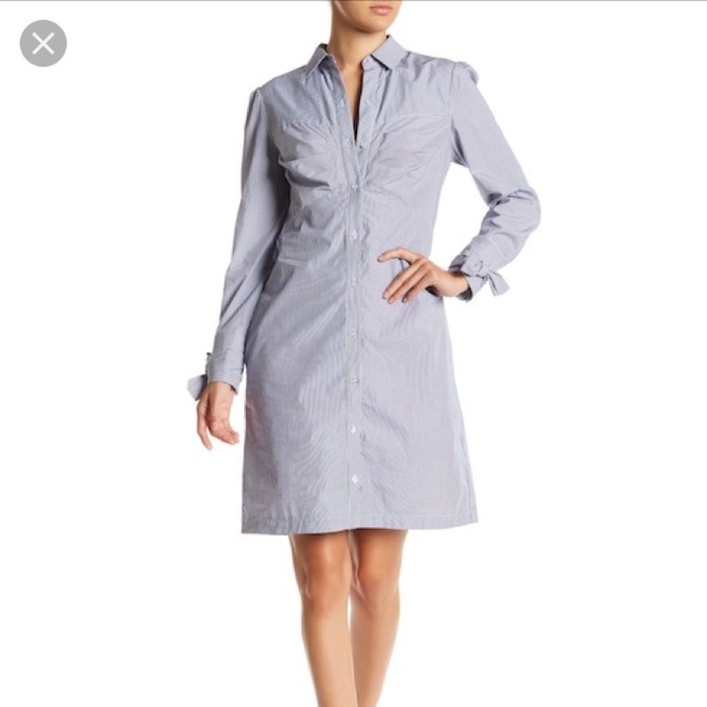 NEW ECI Wh/Navy Railroad Stripe Shirt Dress Sz 6